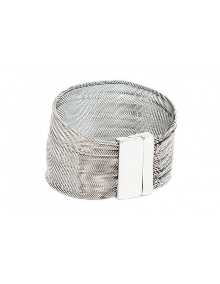 Bransoleta damska z siatki stalowej i błyszczącym srebrnym zapięciem magnetycznym