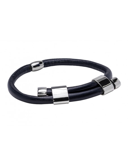 Regulowany skórzany choker z czarnego rzemienia z błyszczącym elementem ze stali szlachetnej