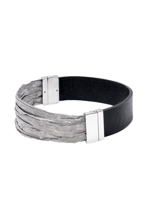 Choker damski z naturalnej skóry i siatki stalowej z zapięciem magnetycznym
