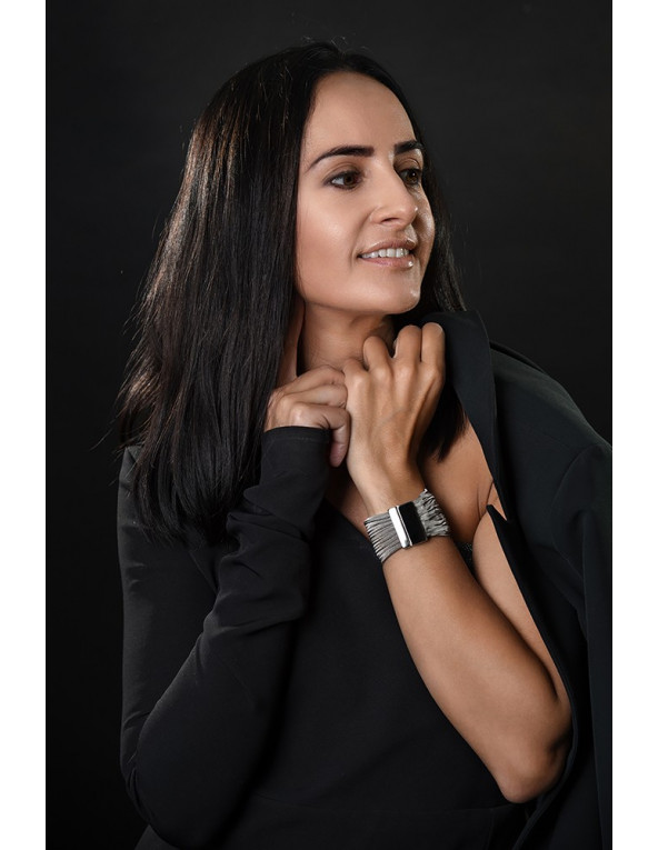 Bransoleta damska z siatki stalowej z błyszczącym srebrnym magnetycznym zapięciem