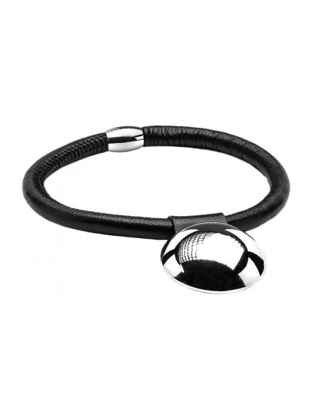 Skórzany choker z czarnego rzemienia z błyszczącą kulą ze stali szlachetnej