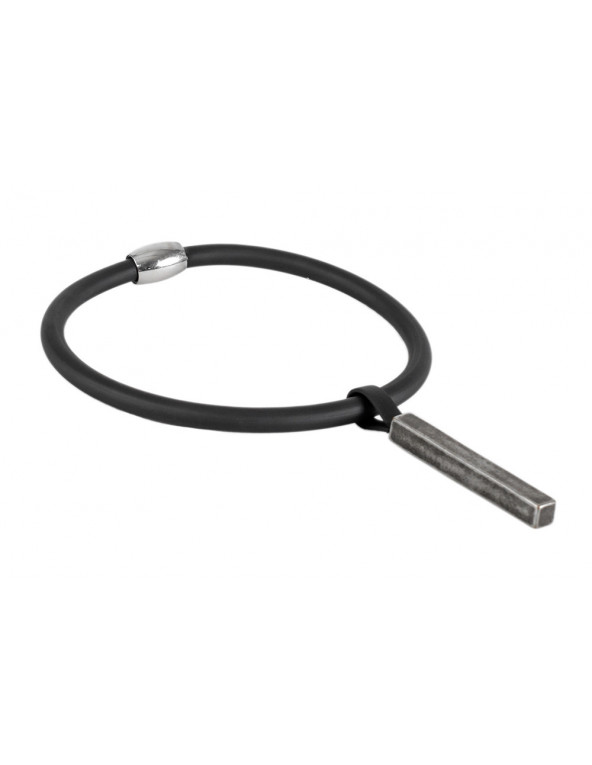 Kauczukowy naszyjnik choker z czarnego kauczuku z matową prostokątną zawieszką ze stali szlachetnej