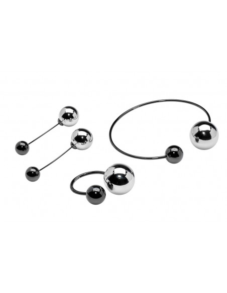 Komplet biżuterii ze stali szlachetnej z kulami srebrną i czarną