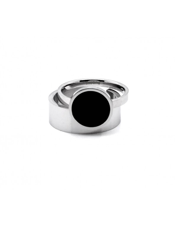 Pierścionek 2w1 ze stali szlachetnej. Obrączka oraz pierścionek z czarnym oczkiem.