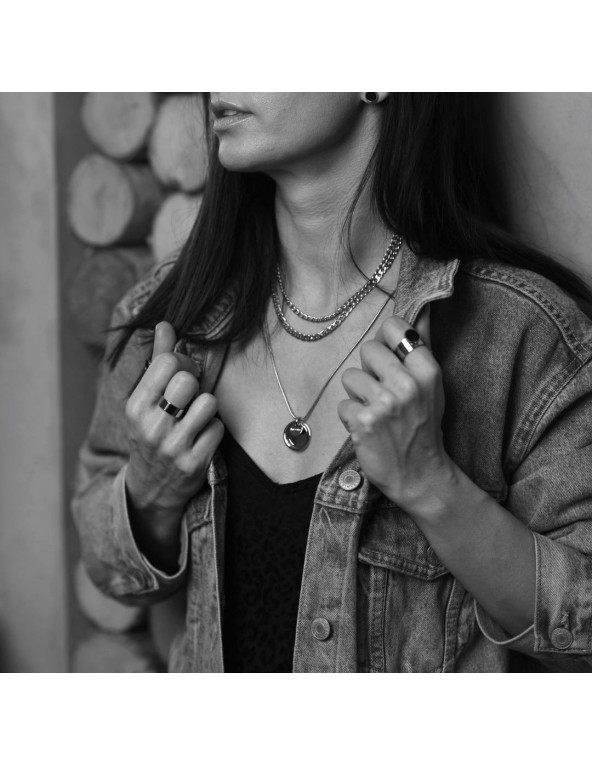 Pierścionek 2w1 ze stali szlachetnej z czarnym oczkiem