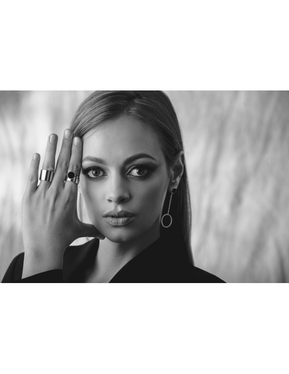 Pierścionek 2w1 ze stali szlachetnej z czarnym oczkiem