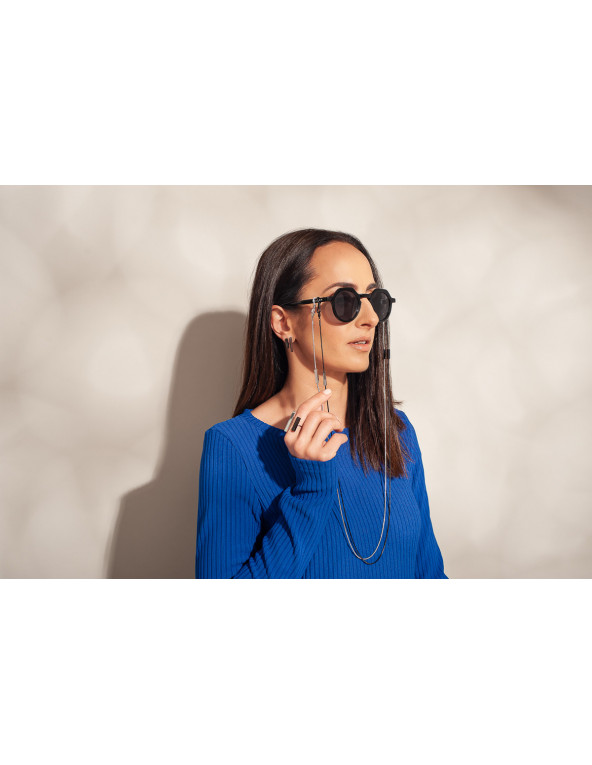 Regulowany pierścionek ze stali szlachetnej w kolorze czarnym i srebrnym w geometrycznym kształcie