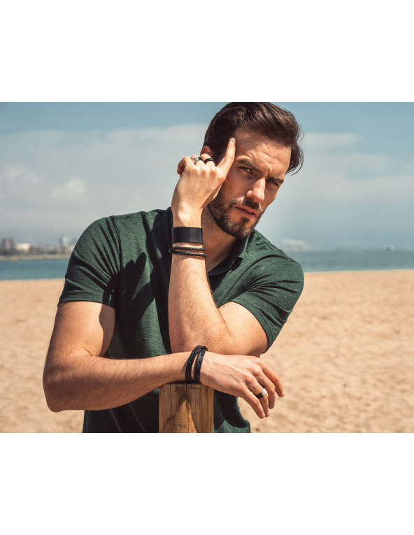 Męska bransoleta ze skóry naturalnej, dwukrotnie owijana z zegarkowym zapięciem