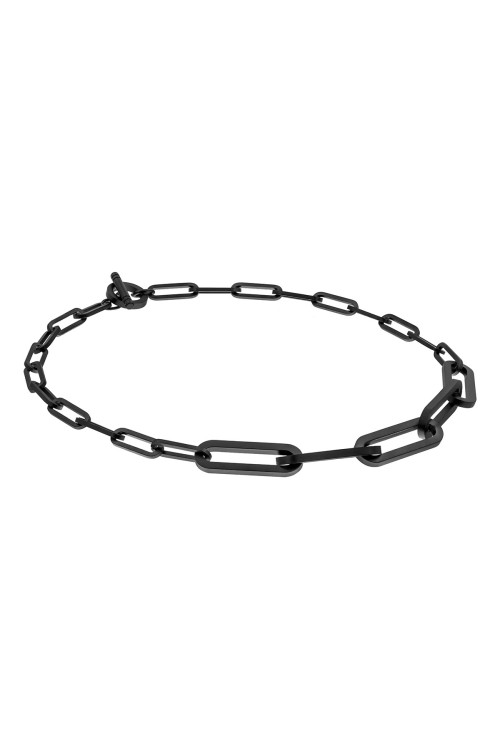 Czarny matowy choker z dużymi prostokątnymi ogniwami ze stali szlachetnej