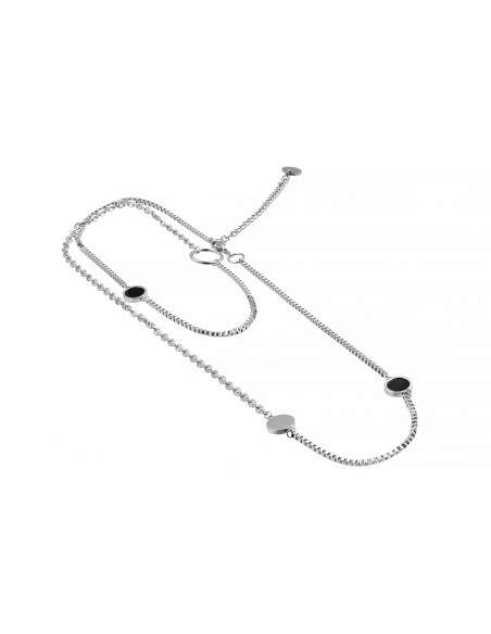 Podwójny srebrny naszyjnik ze stali szlachetnej z regulacją i zapięciem na karabińczyk