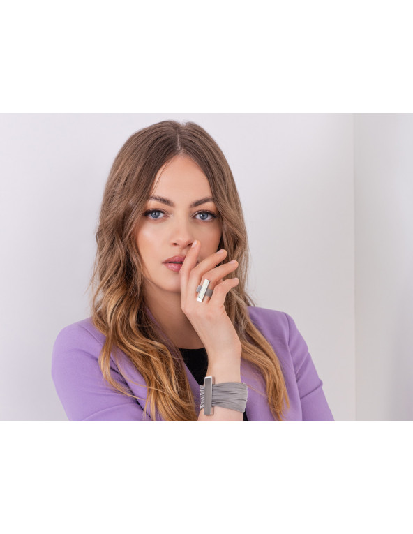 Srebrny pierścionek ze stali szlachetnej z jubilerską siatką stalową