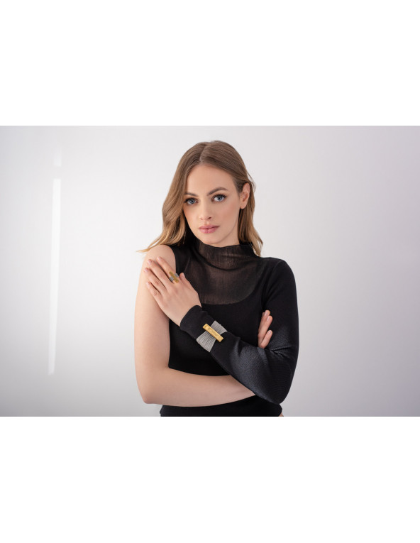 Złoty pierścionek ze stali szlachetnej z siatką stalową