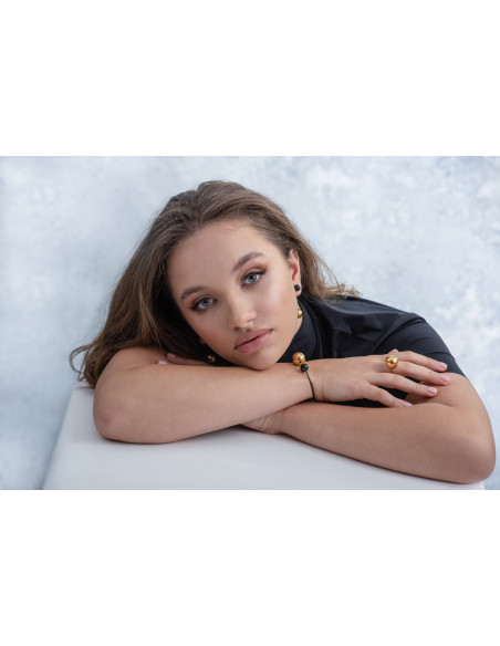 Nowoczesna czarno-złota bransoleta z kulami ze stali szlachetnej