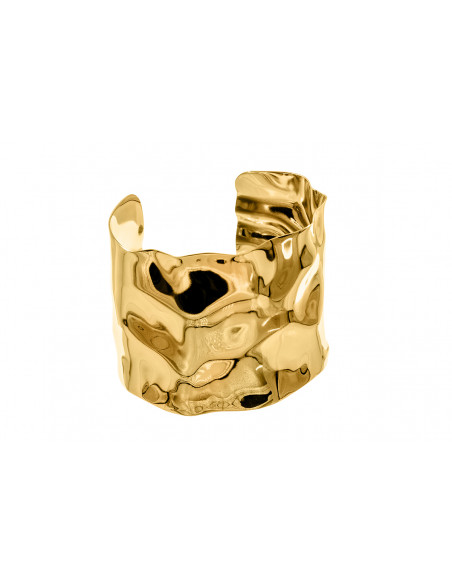 Złota szeroka bransoleta z gniecionej stali szlachetnej o błyszczącym wykończeniu