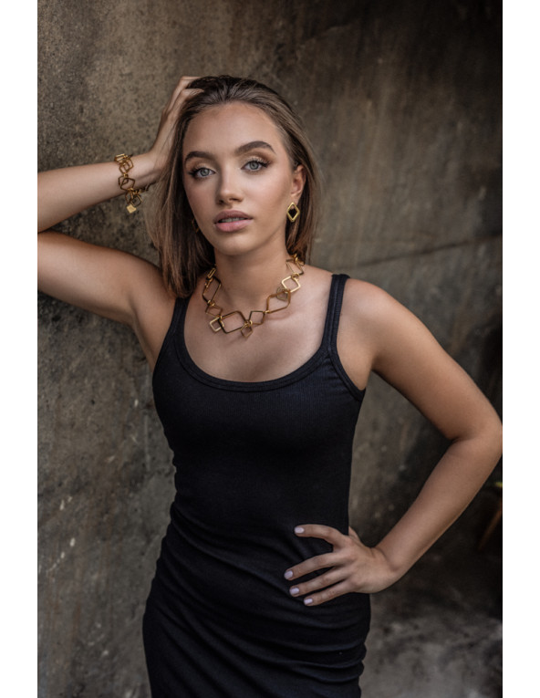 Bransoleta 3D z pozłacanej stali szlachetnej z ruchomymi geometrycznymi elementami