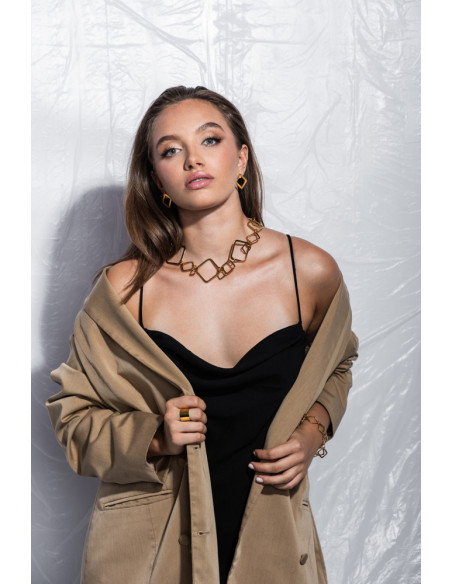 Kolczyki kwadraty z pozłacanej stali szlachetnej zapinane na sztyft