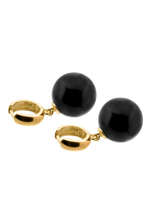 Kolczyki z pozłacanego srebra i onyksu o średnicy 14 mm w eleganckim stylu
