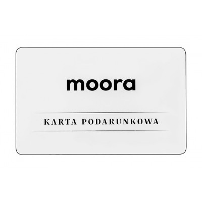 Karta podarunkowa Moora w eleganckim opakowaniu z nominałami 100, 200 i 500 zł.