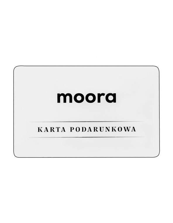 Karta podarunkowa Moora w eleganckim opakowaniu z nominałami 100, 200 i 500 zł.
