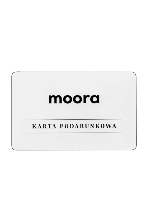Karta podarunkowa Moora w eleganckim opakowaniu z nominałami 100, 200 i 500 zł.