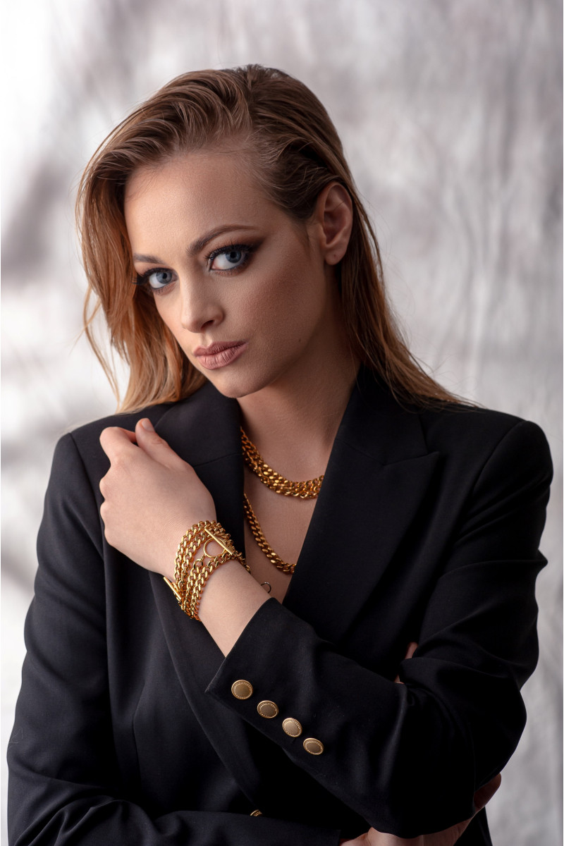 Pozłacany naszyjnik choker typu pancerka ze stali szlachetnej