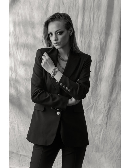 Podwójny srebrny choker typu pancerka ze stali szlachetnej z łańcuszkami 6 i 4 mm.