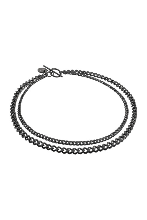 Podwójny czarny matowy choker typu pancerka ze stali szlachetnej z łańcuszkami 6 i 4 mm.