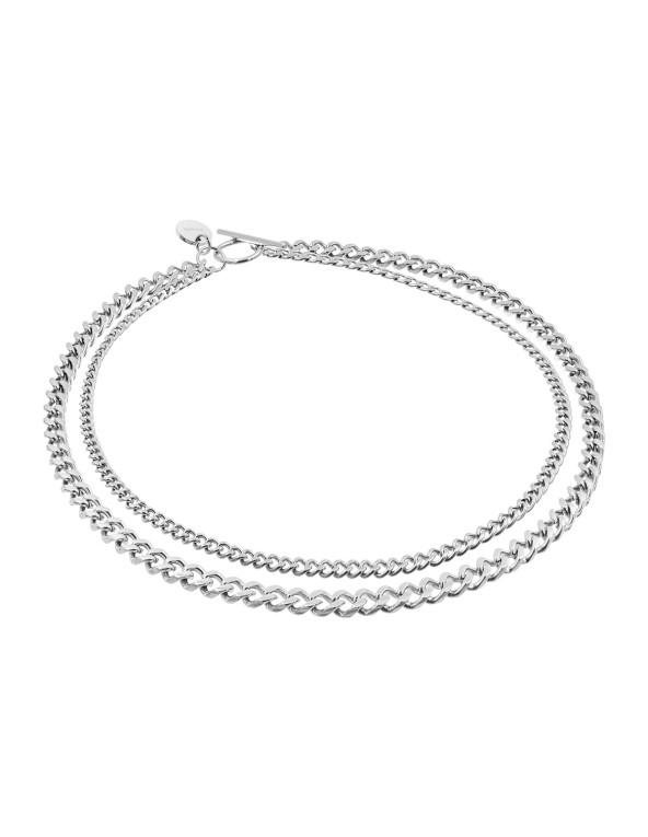 Podwójny srebrny choker typu pancerka ze stali szlachetnej z łańcuszkami 6 i 4 mm.