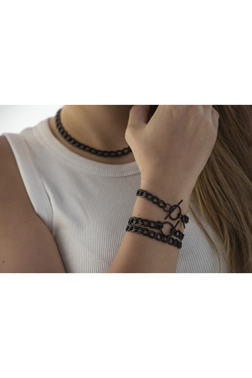 Czarny matowy naszyjnik pancerka typu choker ze stali szlachetnej