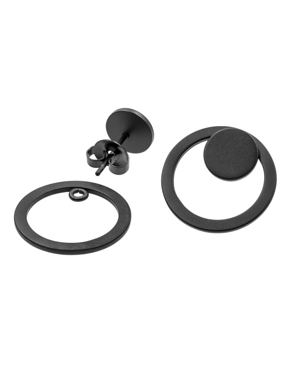 Black matte stainless steel 2-in-1 earring set