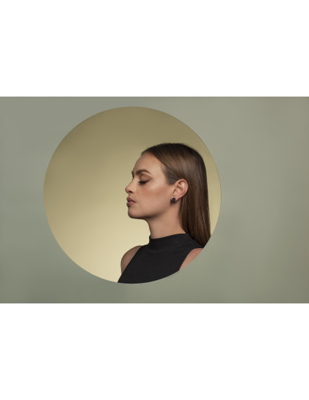 Komplet kolczyków 2w1 z czarnej matowej stali szlachetnej w formie otwartego i zamkniętego koła.