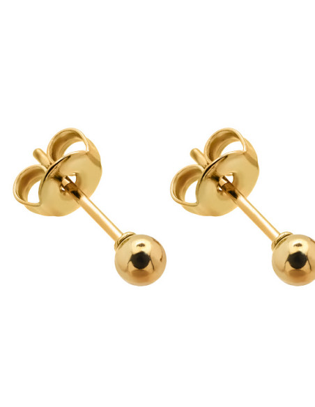 Złote kolczyki kuleczki 3 mm ze stali szlachetnej o błyszczącym wykończeniu.