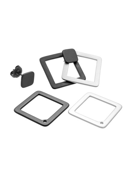 Kolczyki kwadraty 3w1 ze stali szlachetnej w kolorach czarny matowy i satynowy z geometrycznym designem.