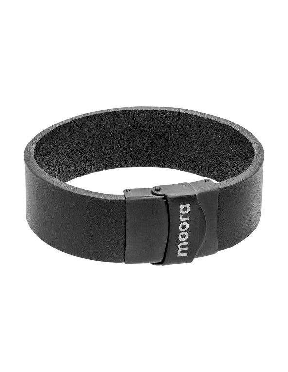 Męska czarna skórzana bransoleta z czarnym zapięciem zegarkowym