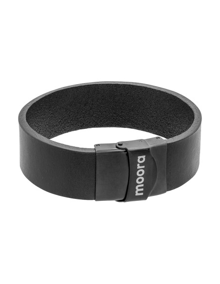 Męska czarna skórzana bransoleta z czarnym zapięciem zegarkowym