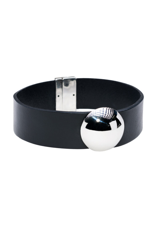 Ręcznie wykonany skórzany choker z półkulą ze stali szlachetnej