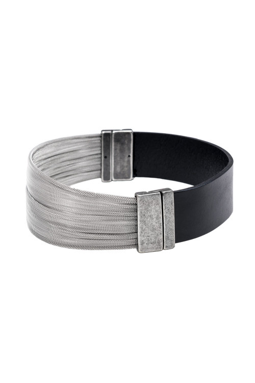 Choker ze skóry i jubilerskiej siatki stalowej z magnetycznym zapięciem