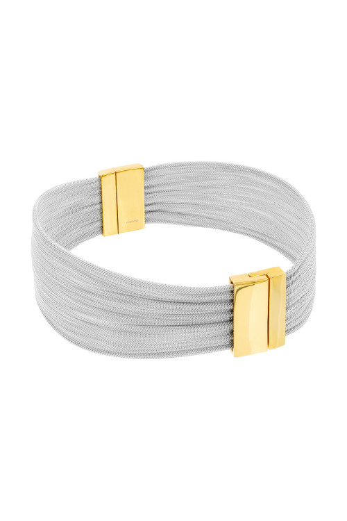 Złoty choker ze stali szlachetnej i jubilerskiej siatki stalowej z magnetycznym zapięciem