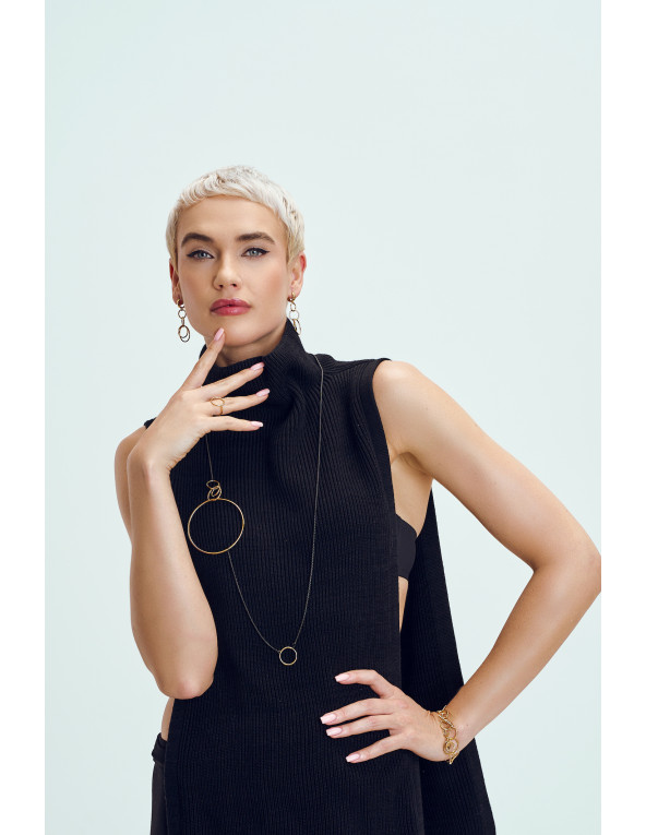 Czarno-złoty długi naszyjnik ze stali szlachetnej o eleganckim, minimalistycznym designie