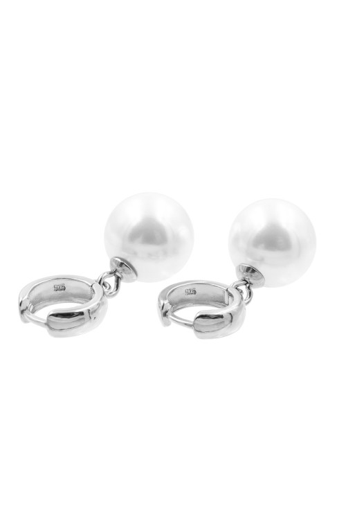 Srebrne kolczyki kółka z perłą typu shell 14 mm ze srebra pr. 925