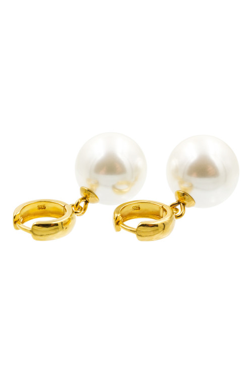 Kolczyki pozłacane kółka z dużą perłą typu shell 16 mm ze srebra pozłacanego 24K
