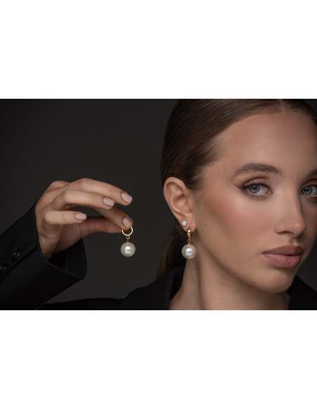 Kolczyki pozłacane kółka z dużą perłą typu shell 16 mm ze srebra pozłacanego 24K