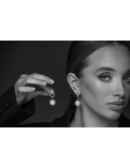 Srebrne kolczyki kółka z dużą perłą typu shell 16 mm ze srebra pr. 925