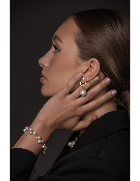 Kolczyki pozłacane kółka z perłą typu shell 14 mm ze srebra pozłacanego 24K