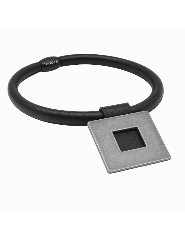 Naszyjnik choker ze skóry oraz stali z matowym kwadratem