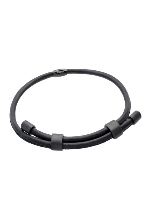 Elegancki czarny choker skórzany ze stalową czarną ozdobą