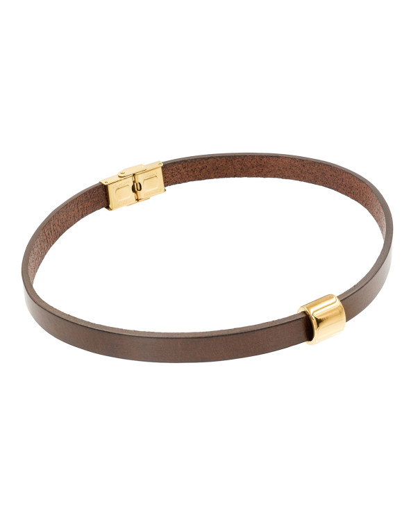 Pozłacany choker ze skóry oraz stali szlachetnej