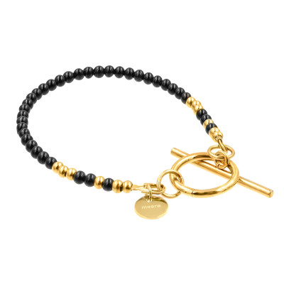 Delikatna bransoletka z onyksów i złotych kuleczek