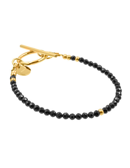 Bransoletka z czarnego turmalinu ze złotą kulką
