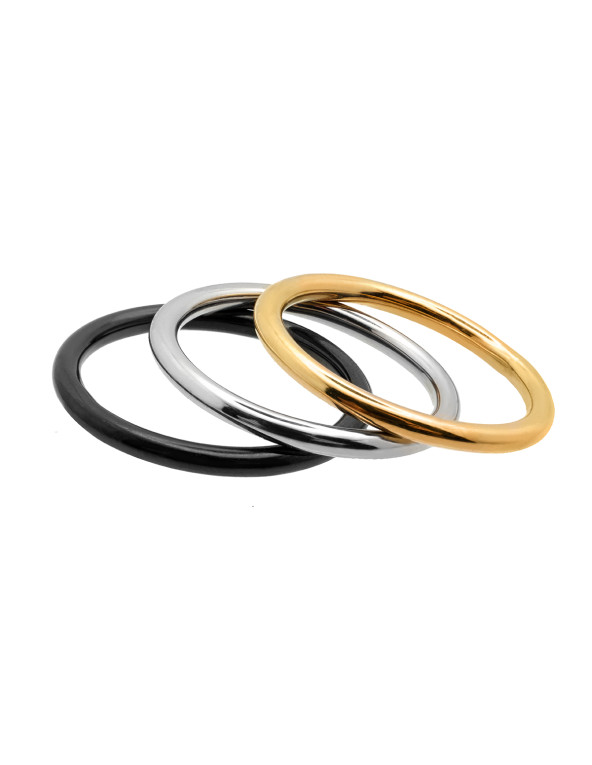 Zestaw trzech minimalistycznych obrączek 3w1 ze stali szlachetnej w kolorze złotym, srebrnym i czarnym matowym